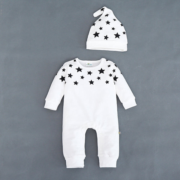 Long Sleeve O-neck Stars Printed Onesie